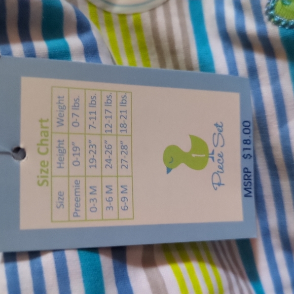 NWT Infant Romper by duck duck Goose.Blue & green stripes with Cute alligator. H - Picture 10 of 10